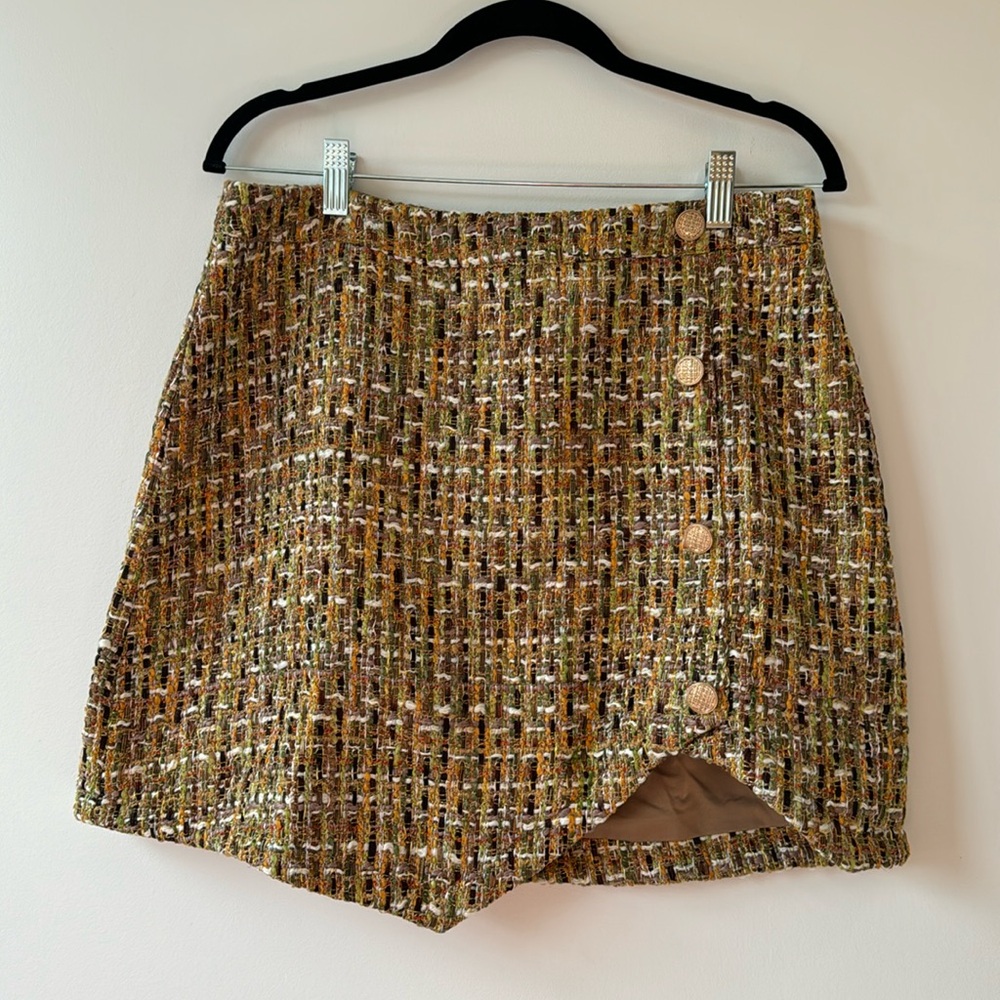 NWT Allison NY Celine Tweed Mini Skirt Sz L